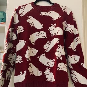 Deep Red and White Bunny Sweater